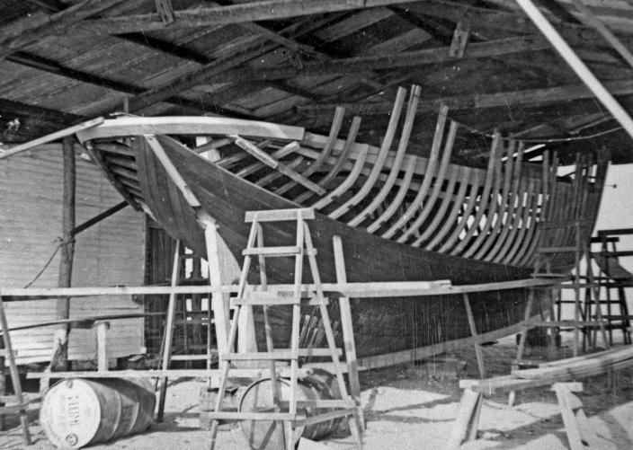 Image of a boat under construction. 